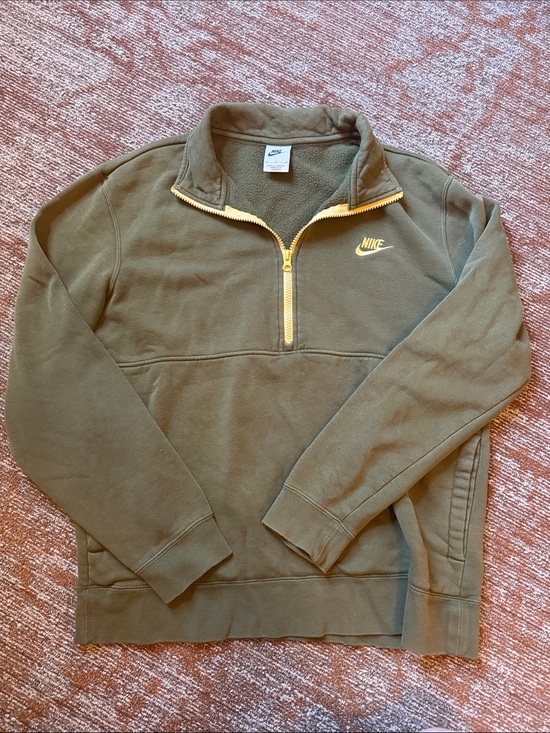 Nike Other - Nike Sportswear Club Olive Green Half-Zip Fleece w/ Yellow Accents - Size M